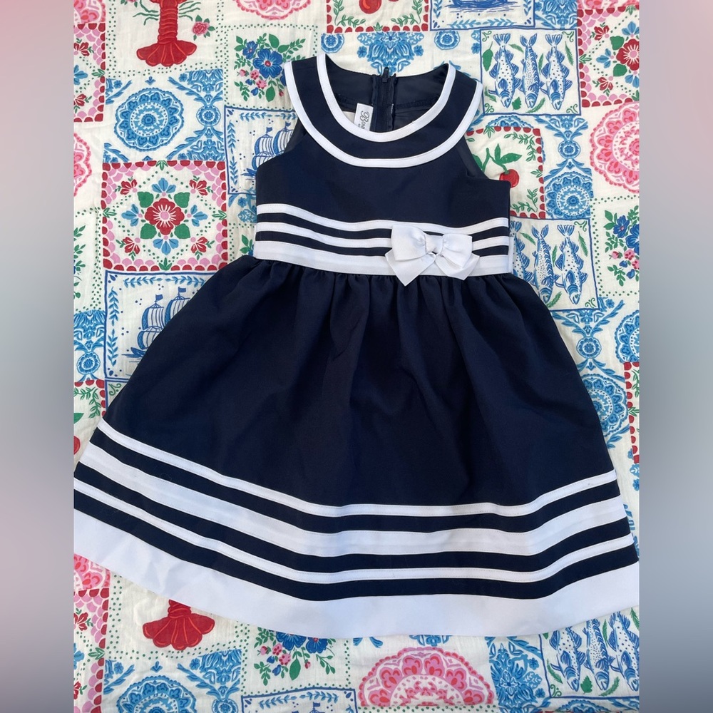 NWOT Bonnie Jean Exclusive Navy Blue and White Sailor Dress